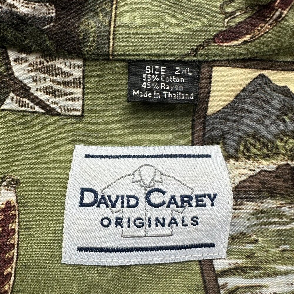 David Carey Camp Shirt Men 2XL Green Alaska Print Fish Graphic Short Sleeve - Picture 5 of 11